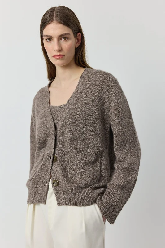 Luxe Cashmere Cardigan with Pockets - Cacao Melange Modern Contemporary chic
