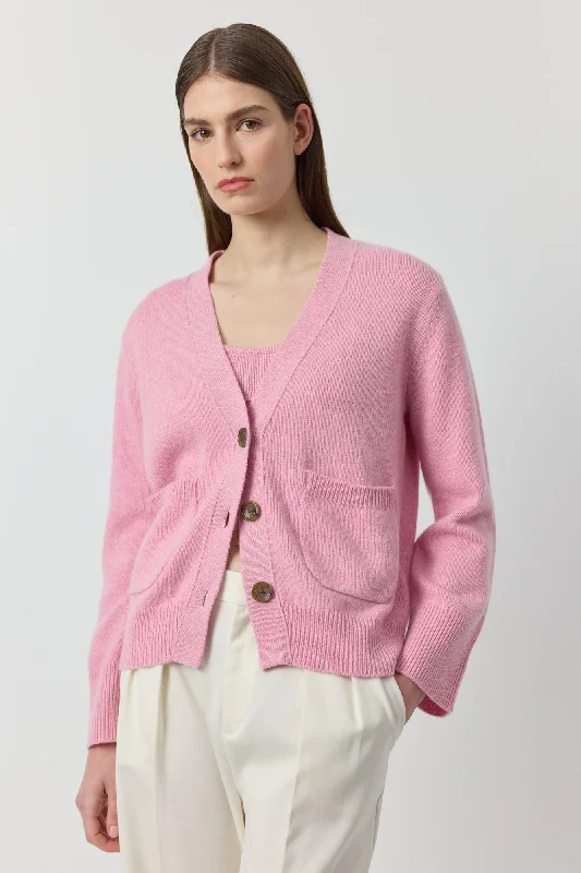 Luxe Cashmere Cardigan with Pockets - Pink Melange Anti-Pilling Anti-Shrink Durable