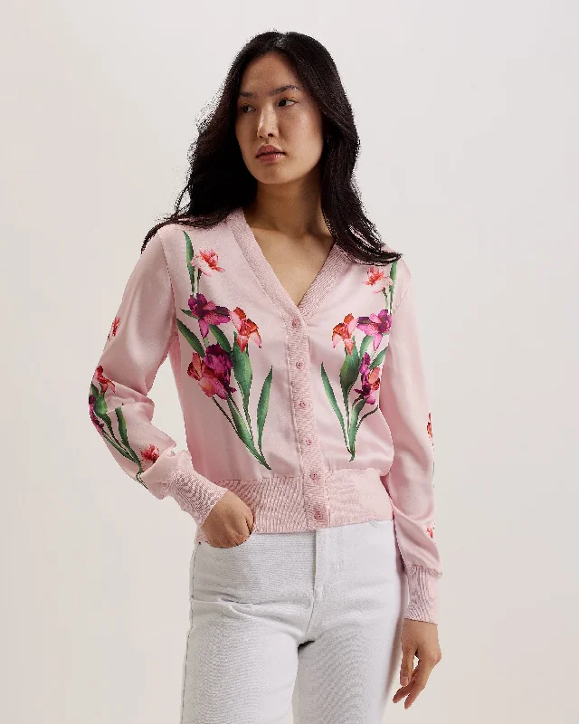 Meralll Woven Front Printed Cardigan Lt-Pink Terry Blend Velvet Blend Canvas Blend