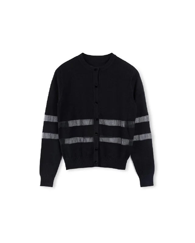 Mesh Detailed Cardigan Cable Knit Ribbed Knit Lace Knit