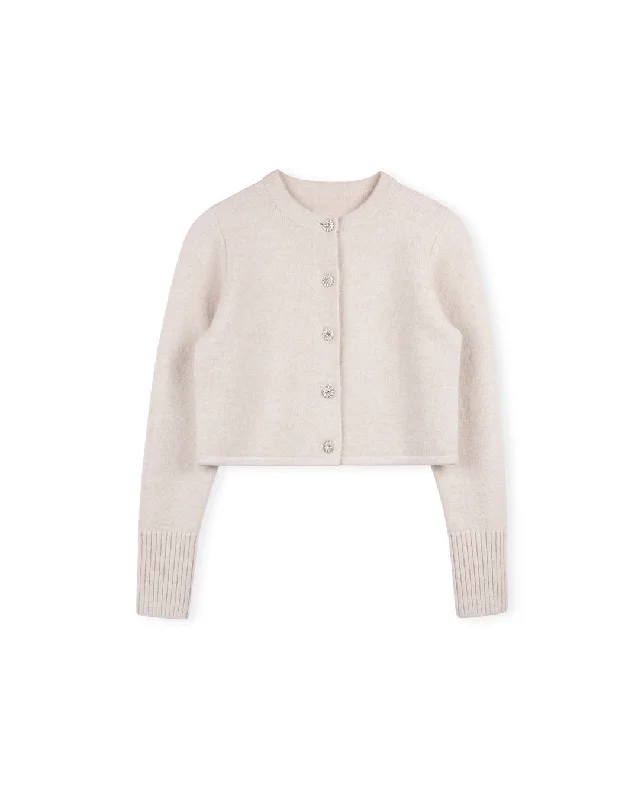 Mohair Flower Button Cardigan Solid Print Embellished