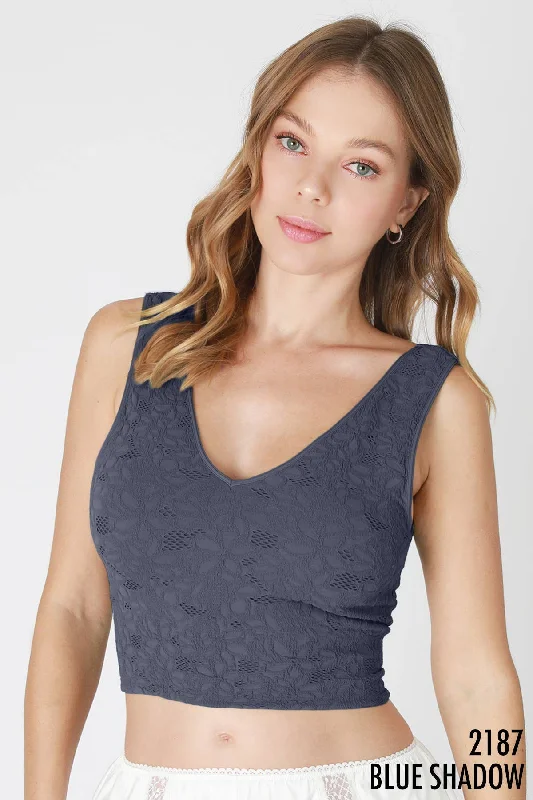 Lace V Neck Tank Top- Blue Shadow baby blue tank