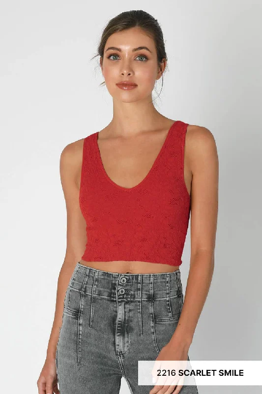 Lace V Neck Tank Top in Scarlet Smile lime green tank