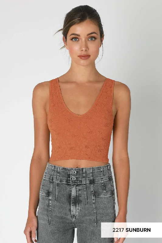 Lace V Neck Tank Top in Sunburn cherry red tank