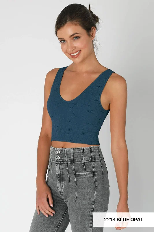 Lace V Neck Tank Top in Blue Opal navy tank top