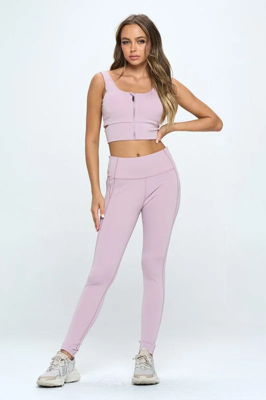 OTOS Active Zip Up Crop Sports Tank Top Set comfortable tank top