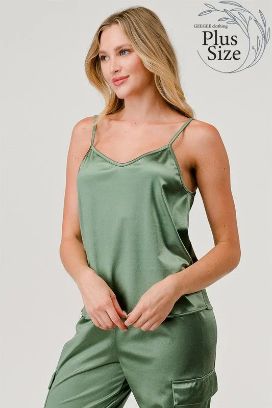 GeeGee Plus Satin Tank Top low neck tank
