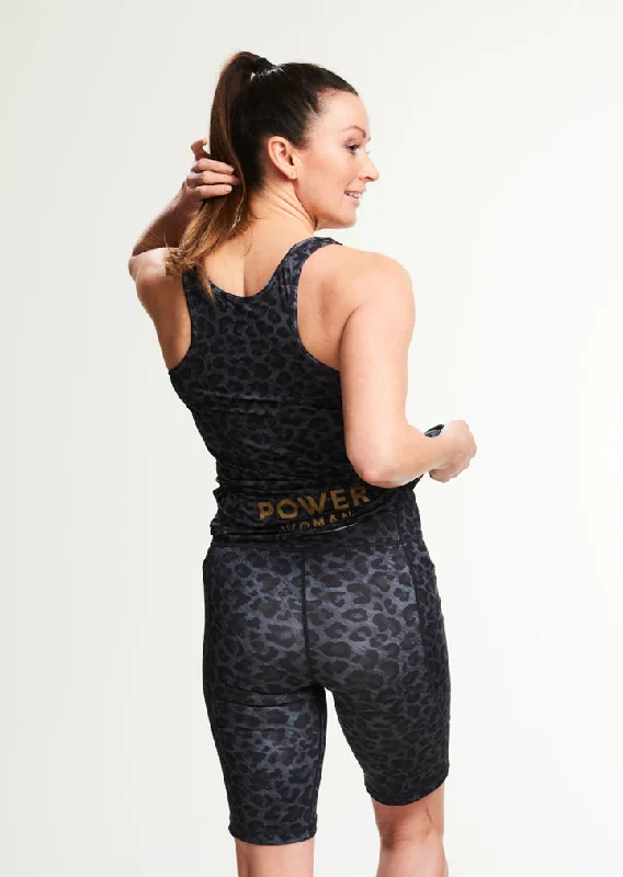 Power Woman Tank top Joy | Black Leo metallic tank top