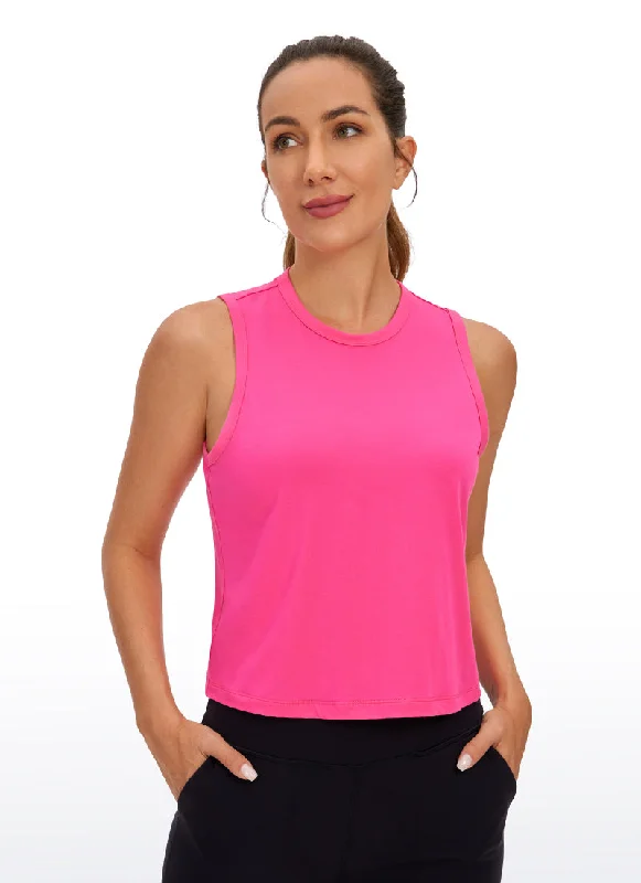 Pima Cotton High Neck Cropped Tank Tops turquoise tank top