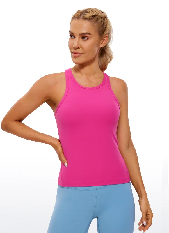 Butterluxe Waist Length Racerback Tank Top High Neck striped tank top