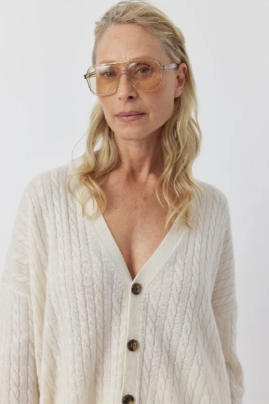 Relaxed Cashmere Cable Cardigan - Cream Cardigan Knitwear Sweater