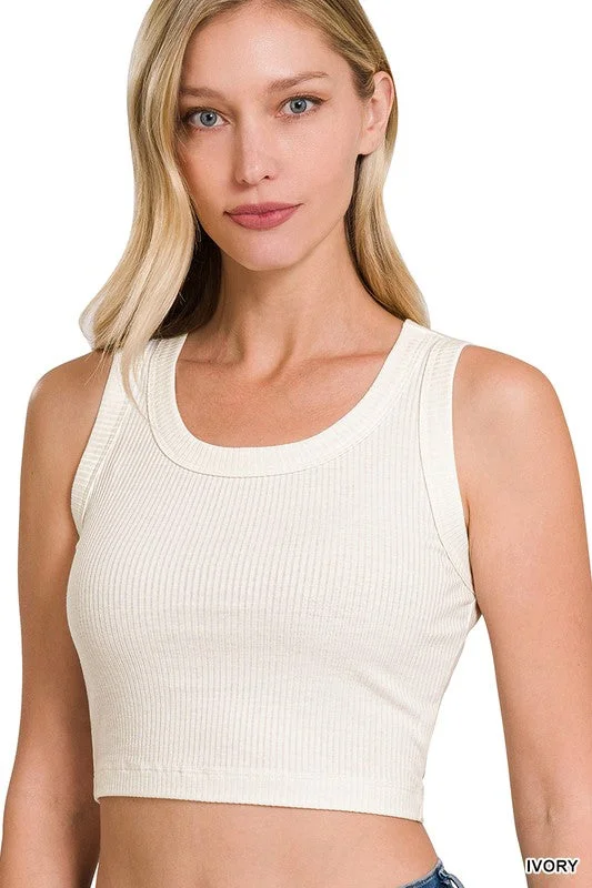 ZENANA Ribbed Scoop Neck Crop Tank Top print tank top