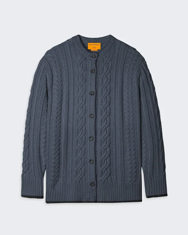 Rossella Cable Cardigan - Charcoal Chenille Fabric Brocade Fabric Lace Fabric