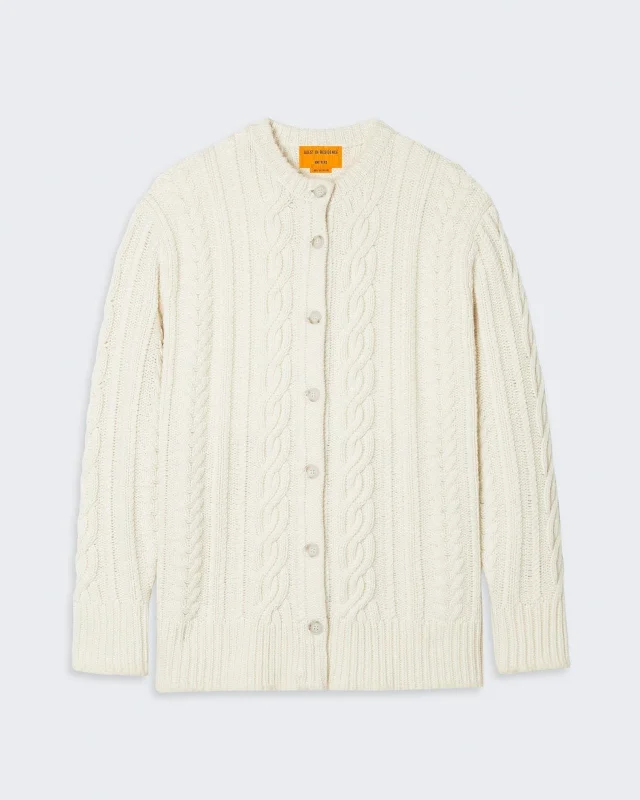 Rossella Cable Cardigan - Cream Rayon Fabric Velvet Fabric Corduroy Fabric
