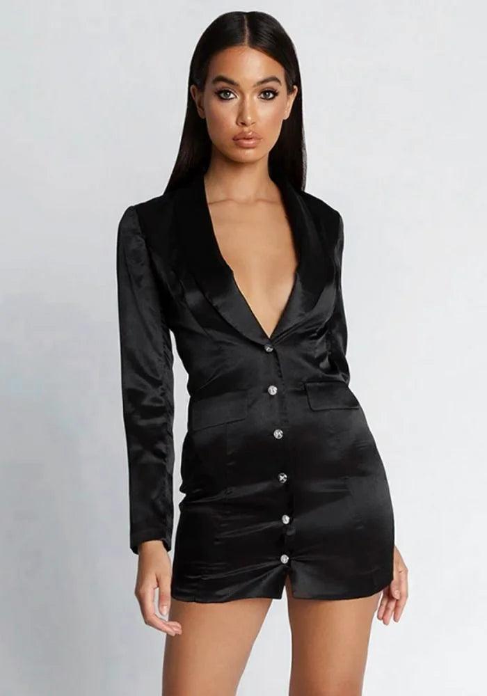 Satin Black Blazer Dress Women's Premium Blazer