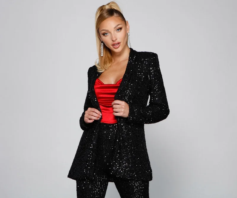 Showtime Chic Sequin Long Blazer Women's Luxurious Suit