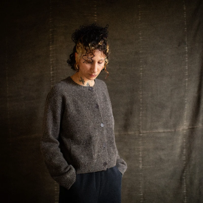 Womens Terra Cardigan - Donegal Wool - Granite Satin Blend Silk Blend Wool Blend