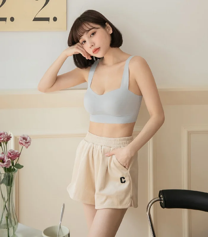 Smooth Seemless V Style Wireless Tank Top Bra- No Bottoms Grey Blue cute tank top