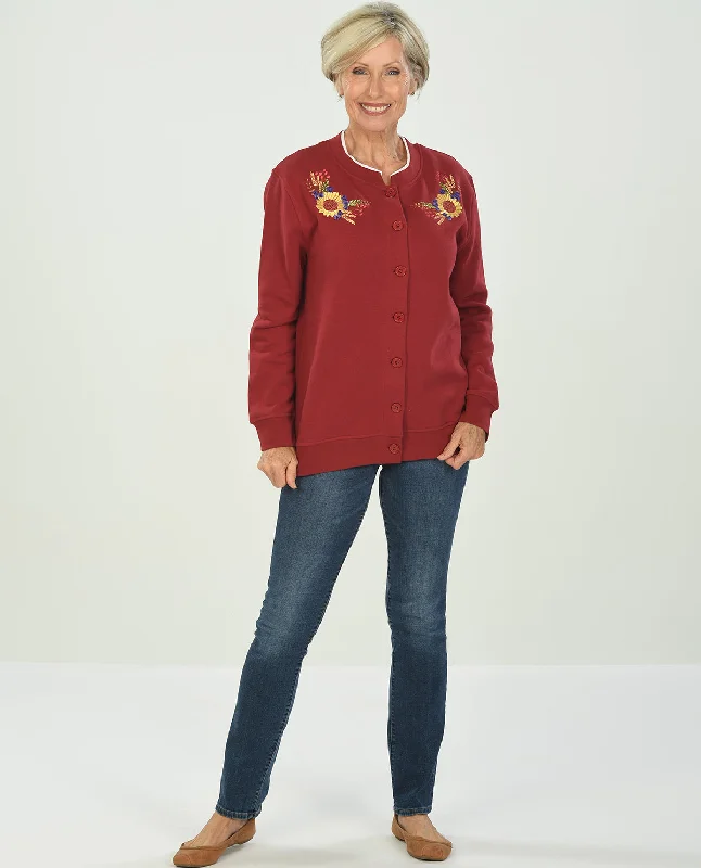 Speculation Missy Embroidered Fleece Cardigan Thin Thick Dense