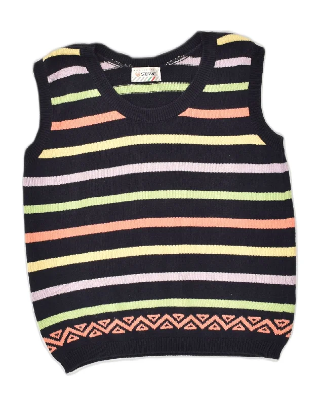 STEFANEL Womens Vest Tank Top UK 12 Medium Black Striped Cotton striped tank top
