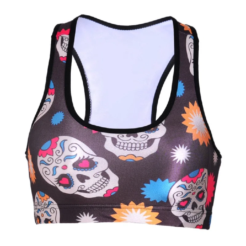 Sugar Skull Print Fitness Workout Seamless  Stretch Tank Top mesh tank top