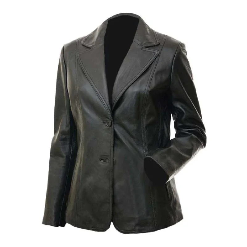 Surrey Womens Black Leather Blazer Coat Women's Boutique Suit