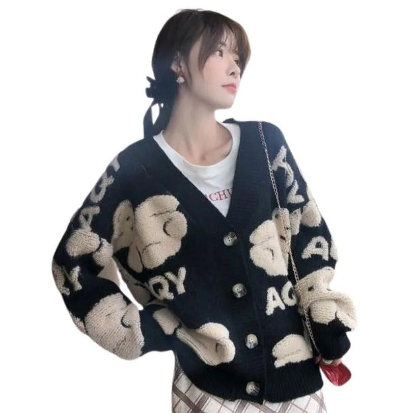 Teddy Bear Korean Style Fluffy V-neck Knitted Kawaii Women's Cardigan - Casual Fleece Cute Girls Cardigan Geek Chic Fleece Cardigan Nylon Polyester Teddy Bear Korean Style Fluffy V-neck Knitted Kawaii Women's Cardigan - Casual Fleece Cute Girls Cardigan Geek Chic Fleece Cardigan Nylon Polyester