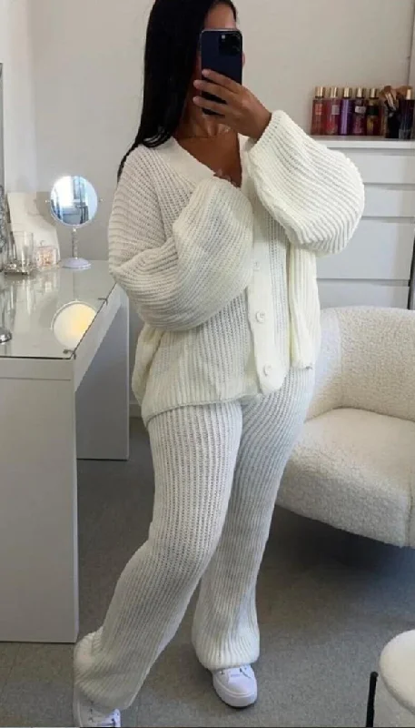The 4 Button Knitted Cardigan Trouser Co-ord Two Piece Terry Terry Cloth Terry Knit