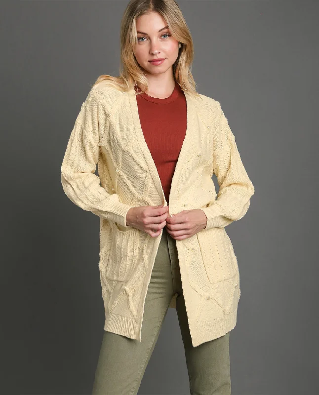Umgee Cable Knit Open Front Cardigan Sweater Lightweight Heavyweight Midweight