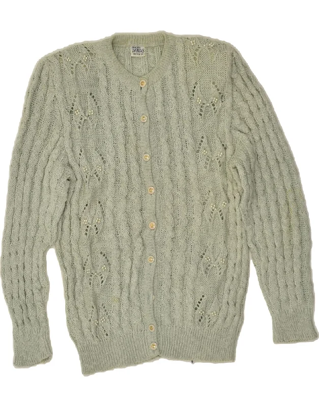 VINTAGE Womens Cardigan Sweater UK 12 Medium Green Herringbone Houndstooth Plaid
