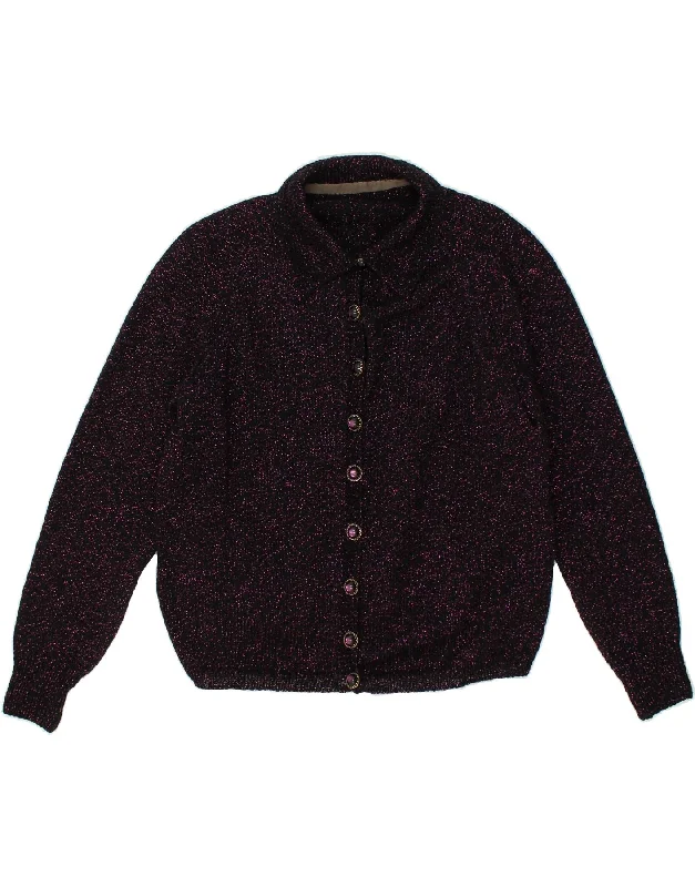 VINTAGE Womens Cardigan Sweater UK 14 Large Purple Chenille Fabric Brocade Fabric Lace Fabric