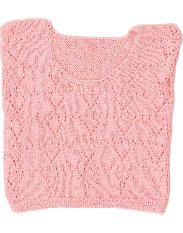 VINTAGE Womens Crop Vest Tank Top UK 14 Medium Pink cotton tank top