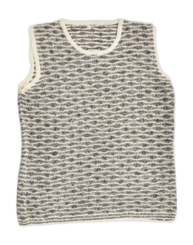VINTAGE Womens Vest Tank Top IT 44 Medium Grey Striped Rayon loose fit tank