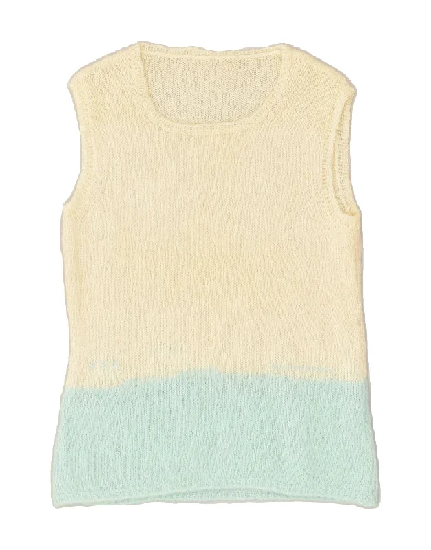 VINTAGE Womens Vest Tank Top UK 10 Small Off White Colourblock ivory tank top