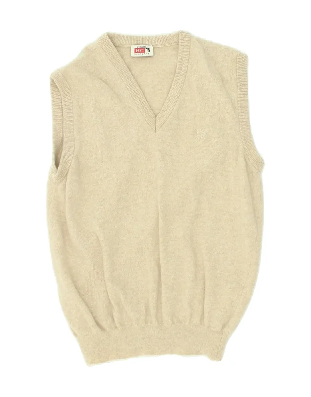 VINTAGE Womens Vest Tank Top UK 12 Medium Beige Wool pastel tank top