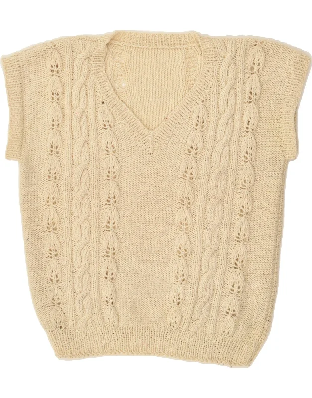 VINTAGE Womens Vest Tank Top UK 14 Medium Beige scoop neck tank