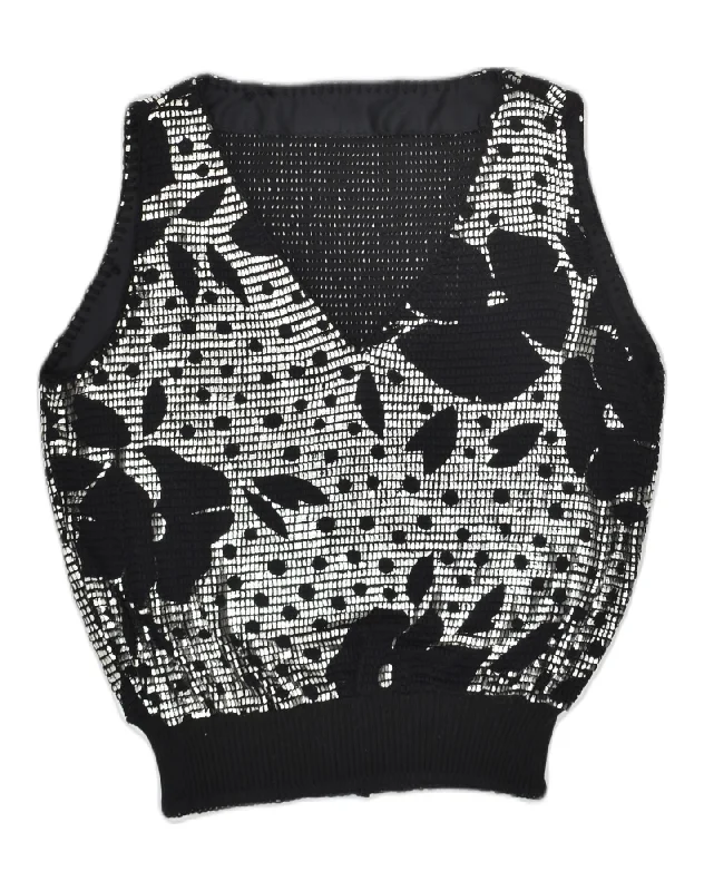 VINTAGE Womens Vest Tank Top UK 16 Large Black Floral soft tank top