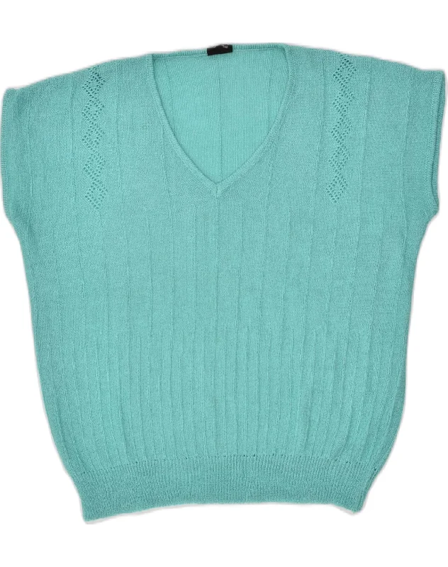 VINTAGE Womens Vest Tank Top UK 16 Large Turquoise Acrylic vintage tank top