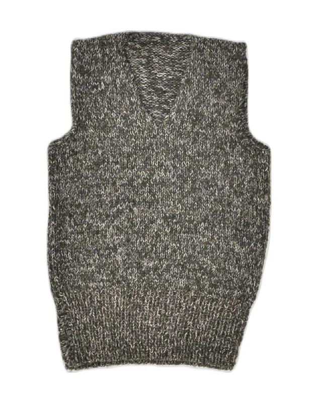 VINTAGE Womens Vest Tank Top UK 16 Small Grey Flecked modal blend tank
