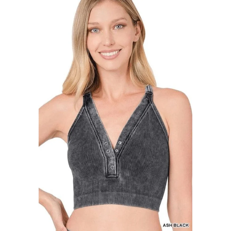 Washed Ribbed Cropped Button V-neck Tank Top glitter tank top