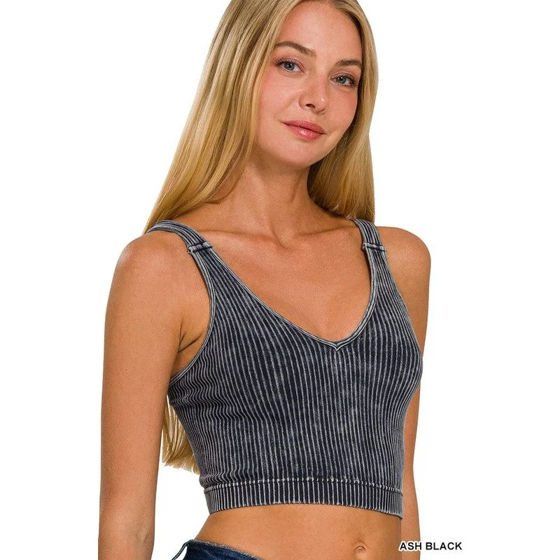 Washed Ribbed Cropped Seamless V-Neck Tank TOP turquoise tank top
