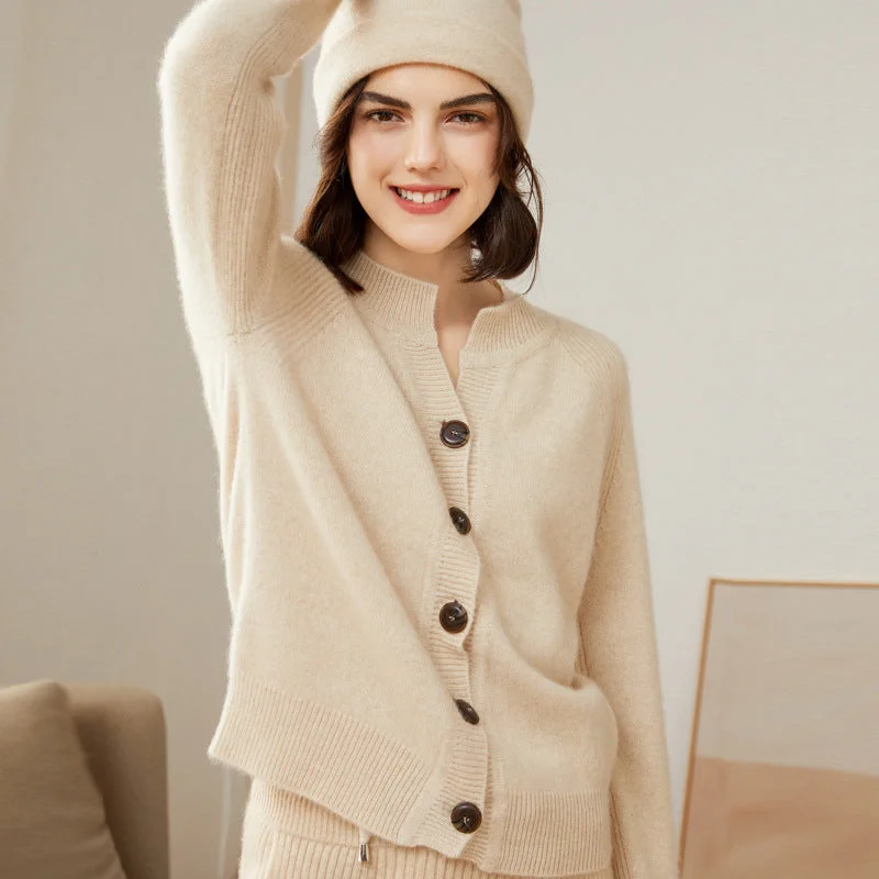 Women's 100% Pure Cashmere Cardigan Button Front Long Sleeve Crew Neck Warm Cashmere Cardigan Rayon Fabric Velvet Fabric Corduroy Fabric