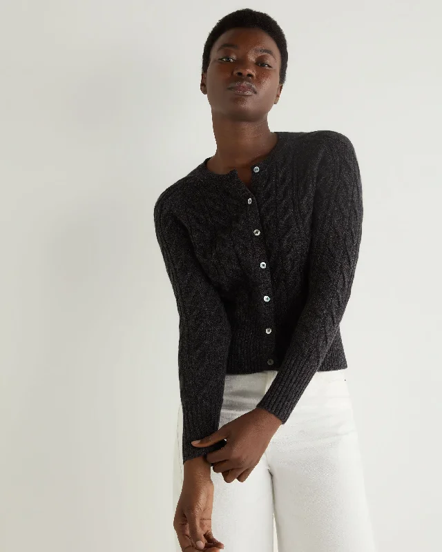 Women's Myla Cable Cashmere Cardigan Granite Grey Real Fur Shearling Chenille