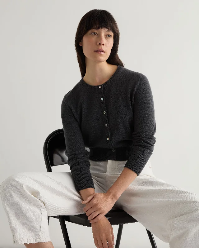 Women's Ivy Cropped Cashmere Cardigan Anthracite Grey Wool Cardigan Cotton Cardigan Cashmere Cardigan