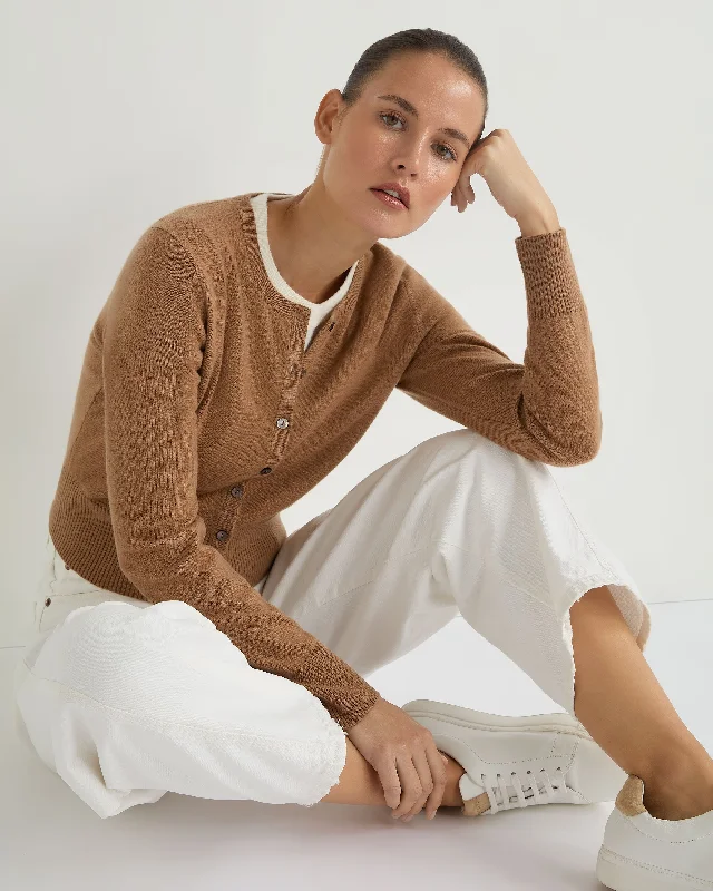 Women's Ivy Cropped Cashmere Cardigan Dark Camel Brown Asymmetrical,ymmetric Pencil Cardigan Women's Ivy Cropped Cashmere Cardigan Dark Camel Brown Asymmetrical,ymmetric Pencil Cardigan