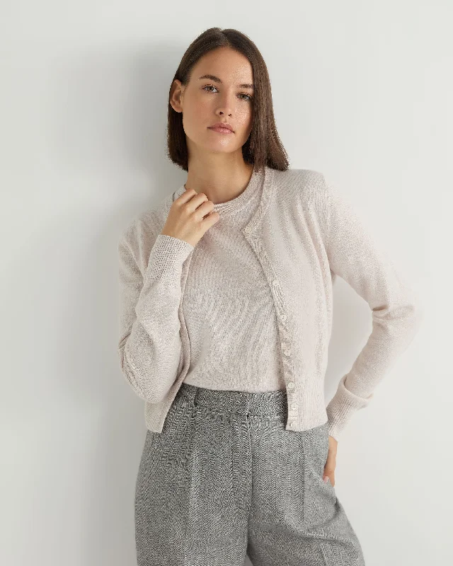 Women's Ivy Cropped Cashmere Cardigan Frost White Spandex Rayon Corduroy