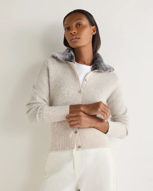 Women's Herringbone Cashmere Cardigan Frost White Spandex Rayon Corduroy