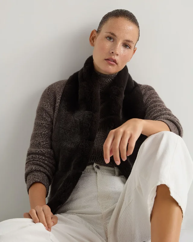 Women's Ruby Herringbone Fur Cardigan Biscotti Brown Slim Fit Regular Fit Oversized