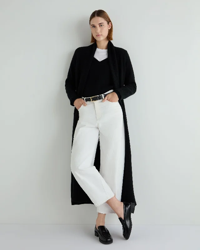 Women's Longline Cashmere Cardigan Black Spandex Blend Rayon Blend Denim Blend