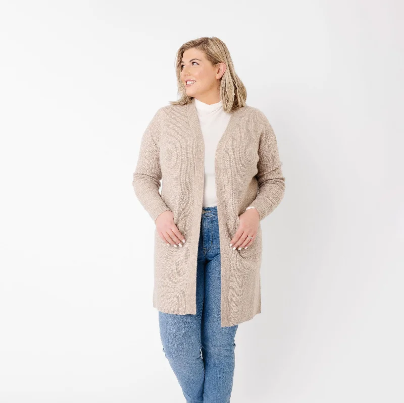 Women's Luxe Cardigan - Oatmeal Knit Fabric Woven Fabric Fleece Fabric